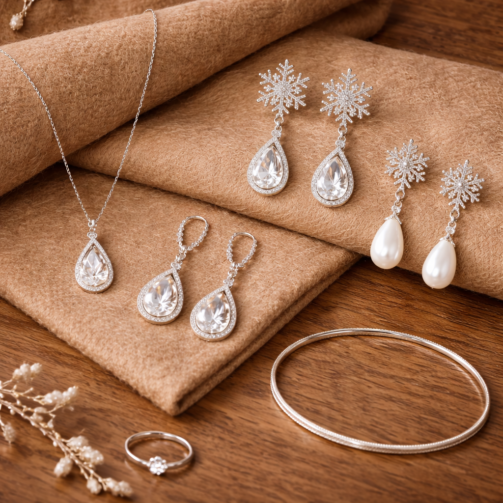 joyería elegante sobre tela de lana